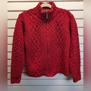 Inis Crafts 100% merino wool full-zip cable knit cardigan sweater Size XL  EUC